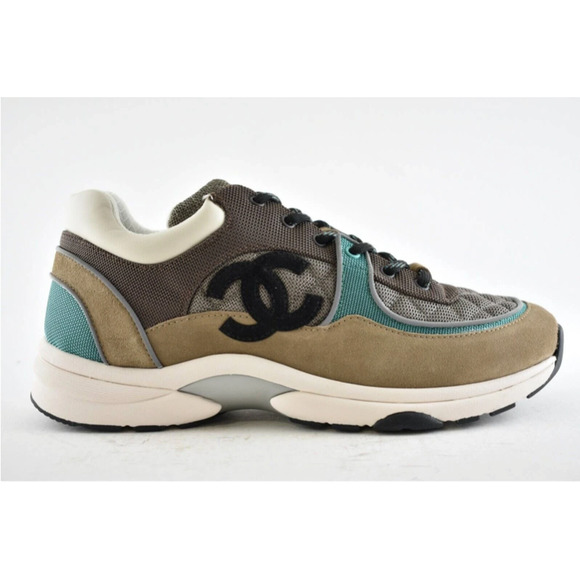 Chanel 21B Mens Brown Black Green White CC Logo Low Top Trainer Sneaker 46 13 - Picture 1 of 11